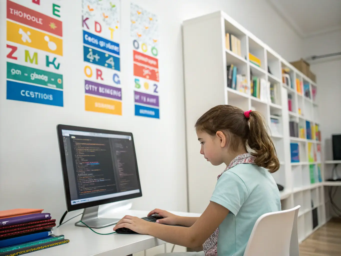 A teen student intently focused on writing Python code on a laptop, with a mentor providing guidance and support.
