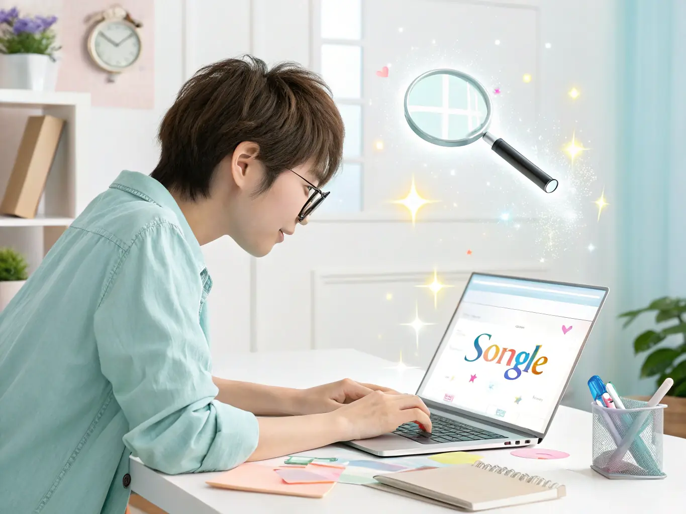 A cartoon image of a child coding with colorful blocks on a computer screen.